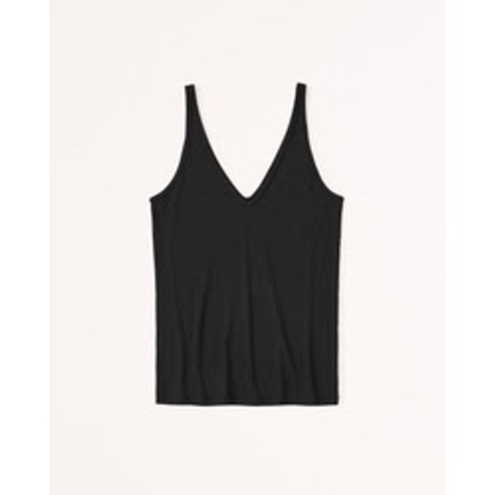ABERCROMBIE & FITCH Soft A&F Essentials Tank Top Womens Black Ribbed V-Neck M